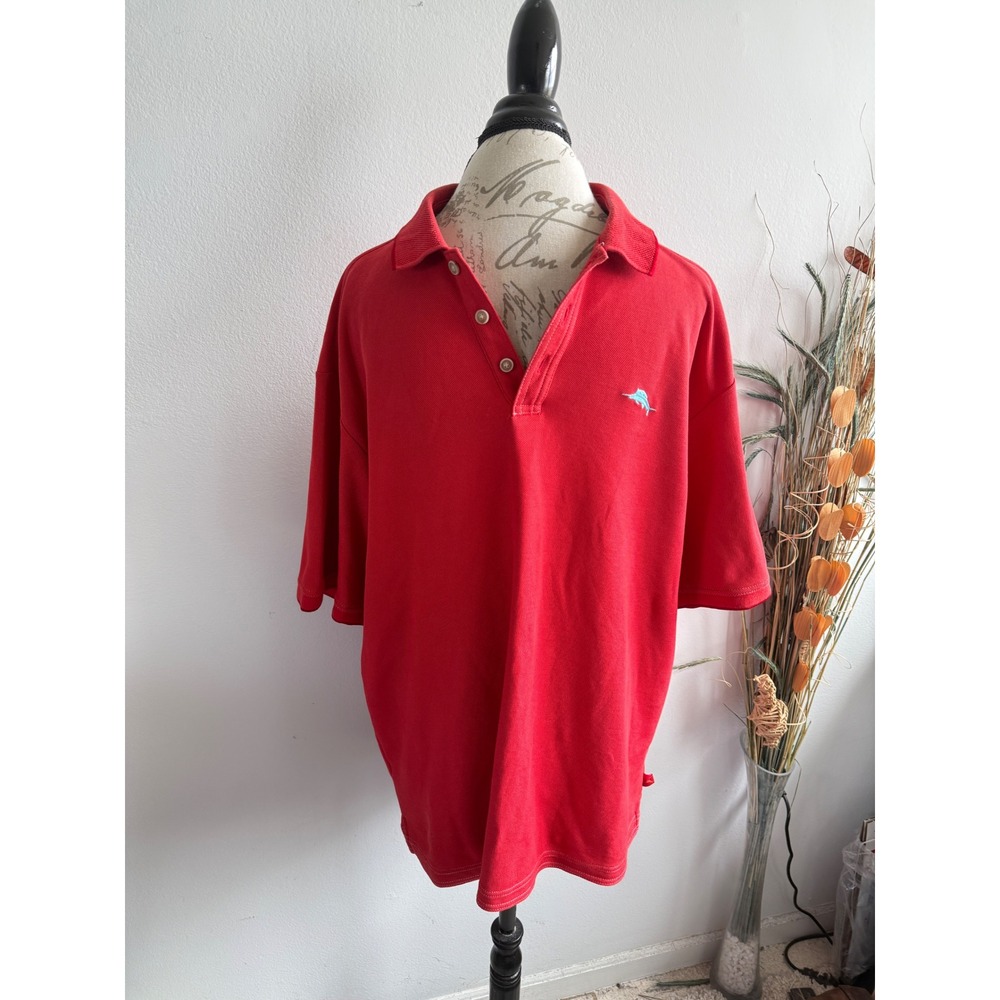 Tommy Bahama Mens XL Red Supima Cotton Marlin Logo Short Sleeve Polo Shirt 2653